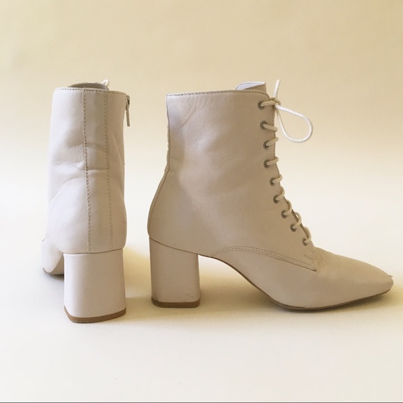 Cream Ivory Leather Lace Up Ankle Boots 6 - Picture 3 of 6